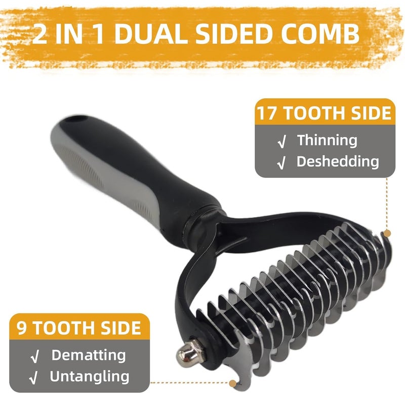 KUEIOX Dog Brush for Shedding,9 PCS in One Pet Slicker Hair Brush Kit with Pet Nail Clipper and File - Dog Cat Grooming Deshedding Undercoat Rake Brush Comb for All Small Large Dogs Cats Grey - Image 4